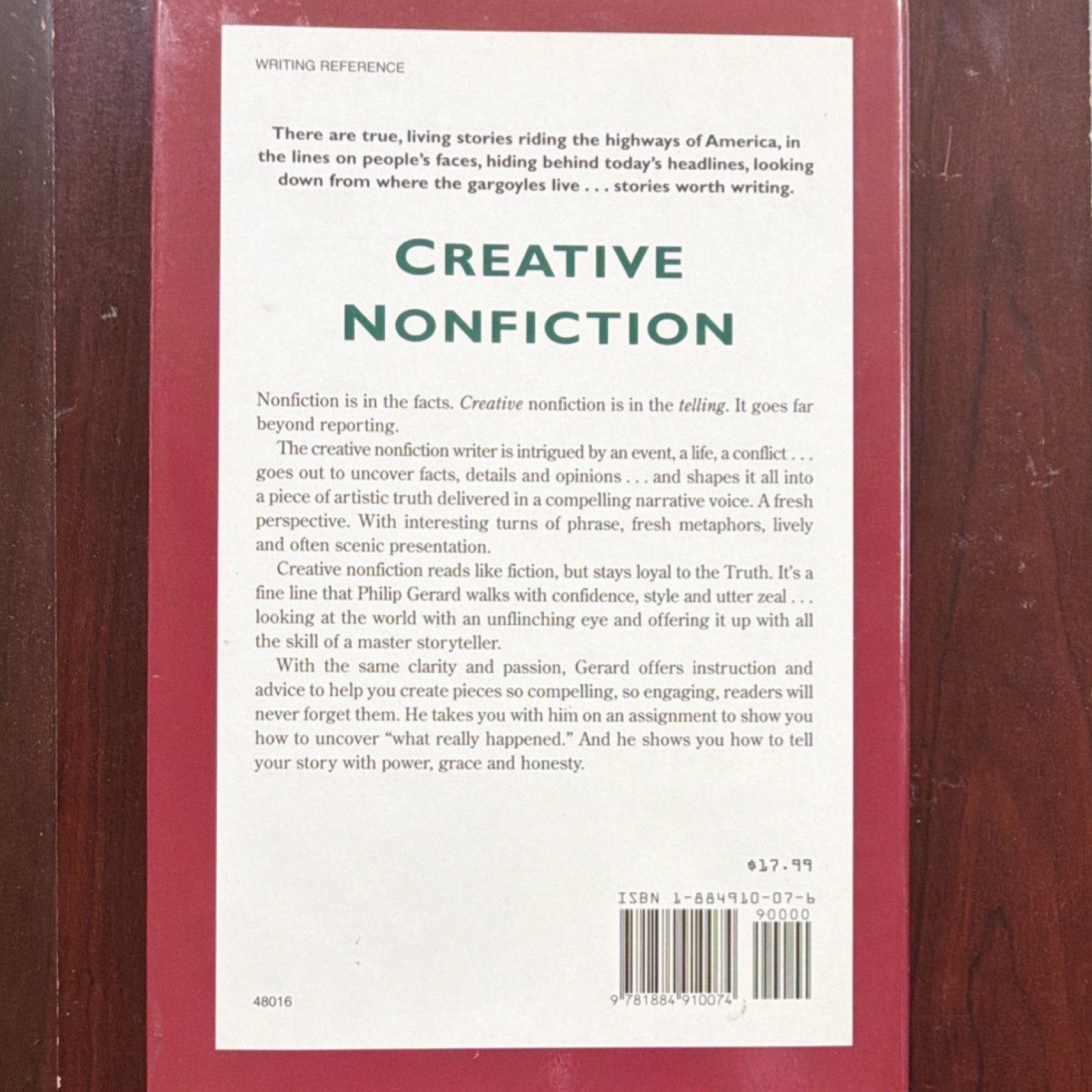 Philip Gerard Creative Nonfiction HC DJ, 1st Ed 1996 Story Press Writing.
