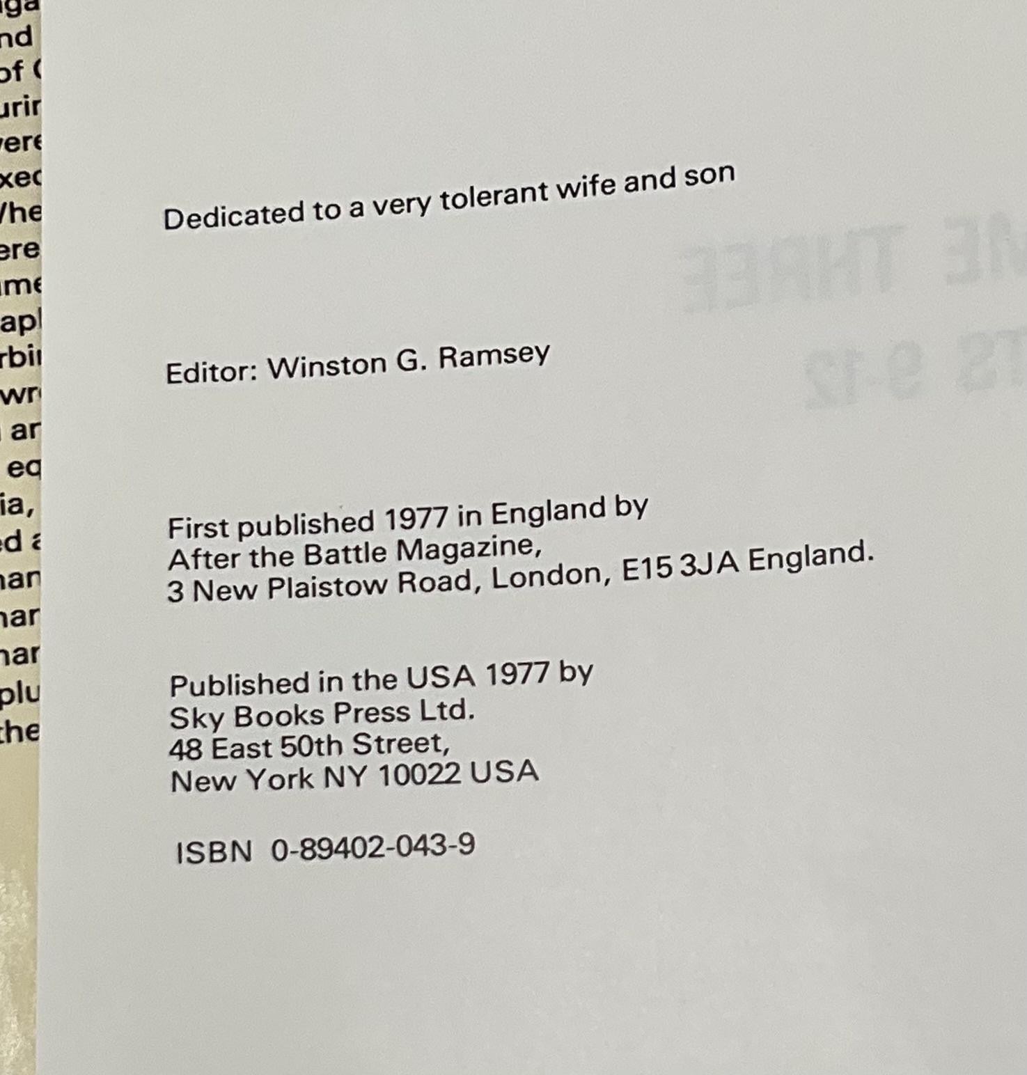 AFTER THE BATTLE Winston G. Ramsey Hardcover 1977 Books United Kingdom Beige
