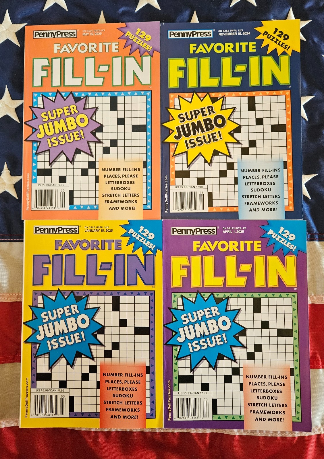 Lot of 4 Penny Press Dell Favorite Super Jumbo Fill-in Fill In Puzzle Books
