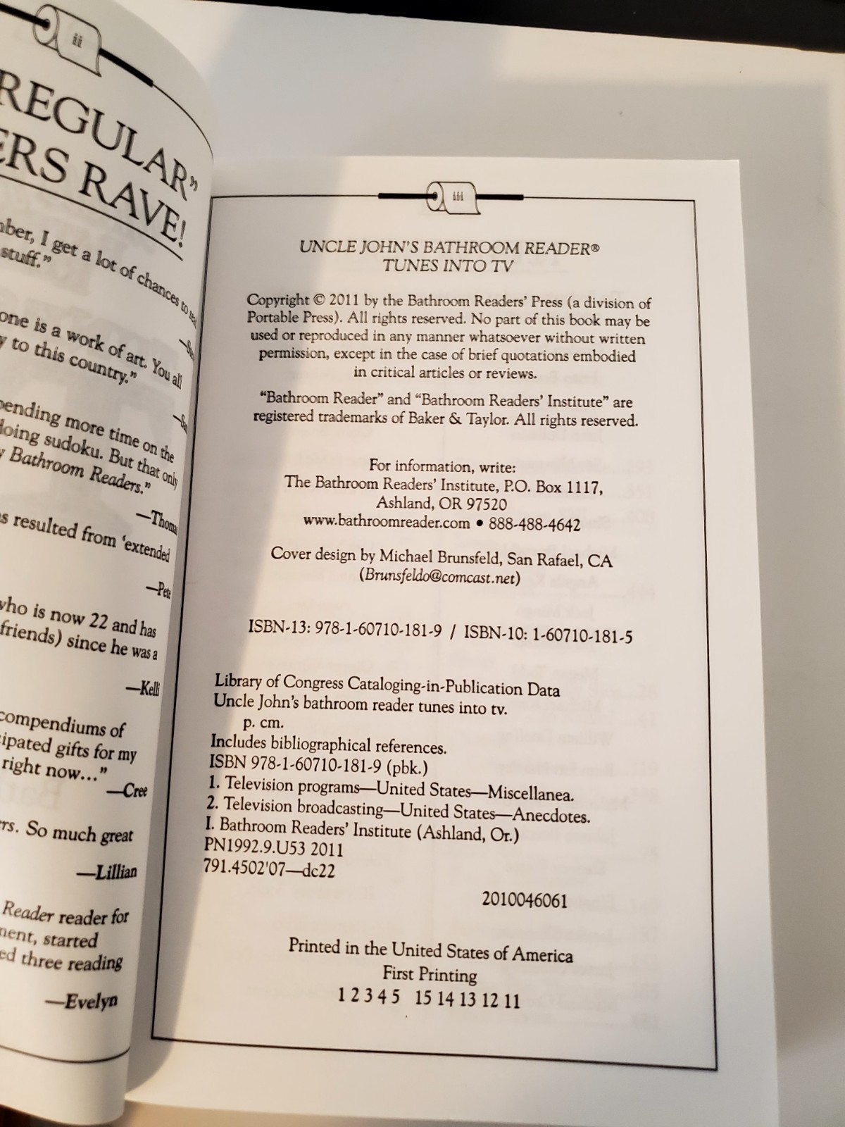 Uncle John’s Bathroom Reader “Tunes Into TV” Book, (2011), (504 Pages)