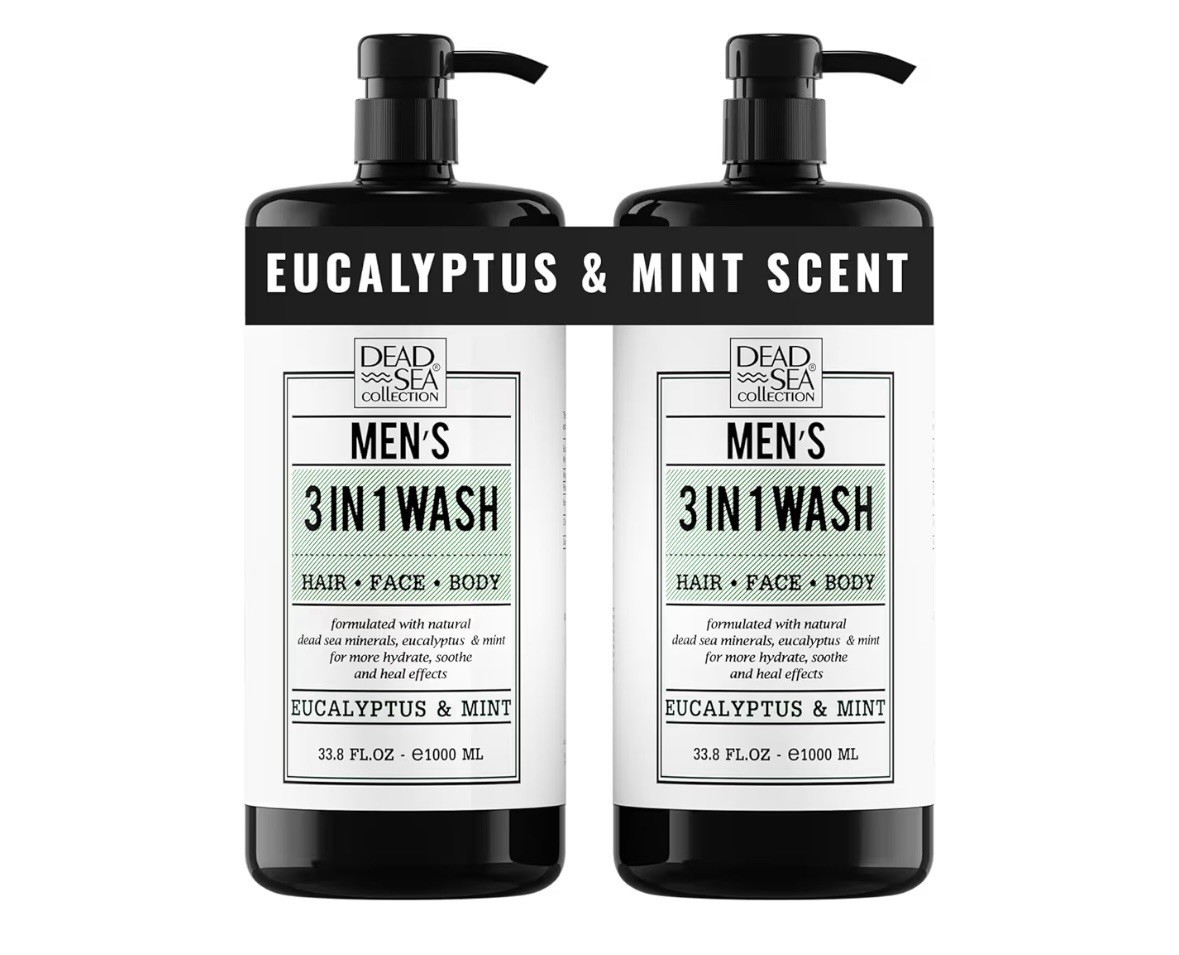 2 Count Dead Sea Collection Men’s 3in1 Face Body Hair Eucalyptus Mint 33.8Fl oz