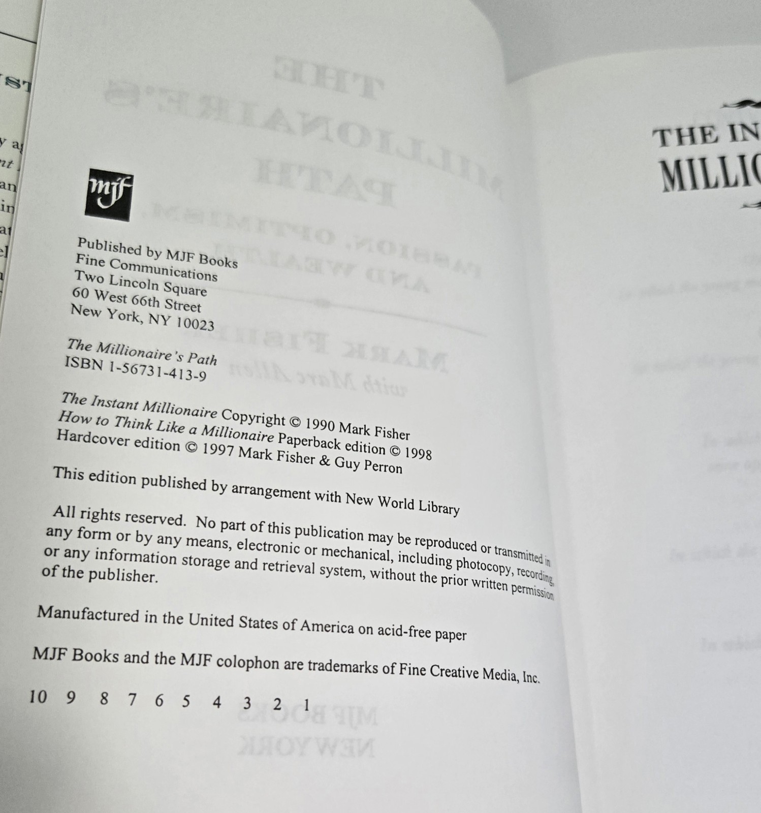 1997 The Millionaire’s Path Passion, Optimism & Wealth By Mark Fisher Hardcover