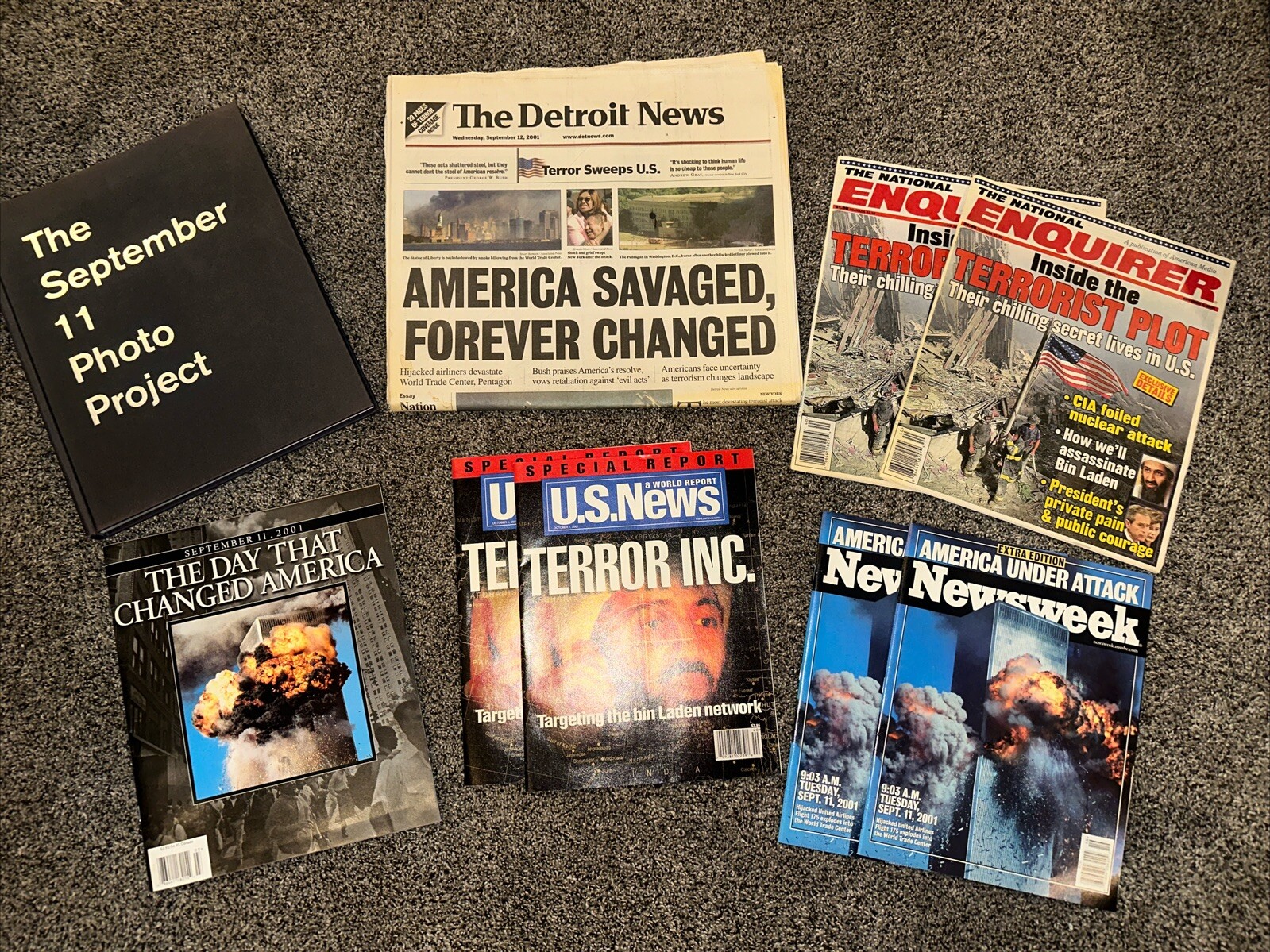 Lot of (9) SEPTEMBER 11th Magazines & Book – US News, Newsweek, Enquirer