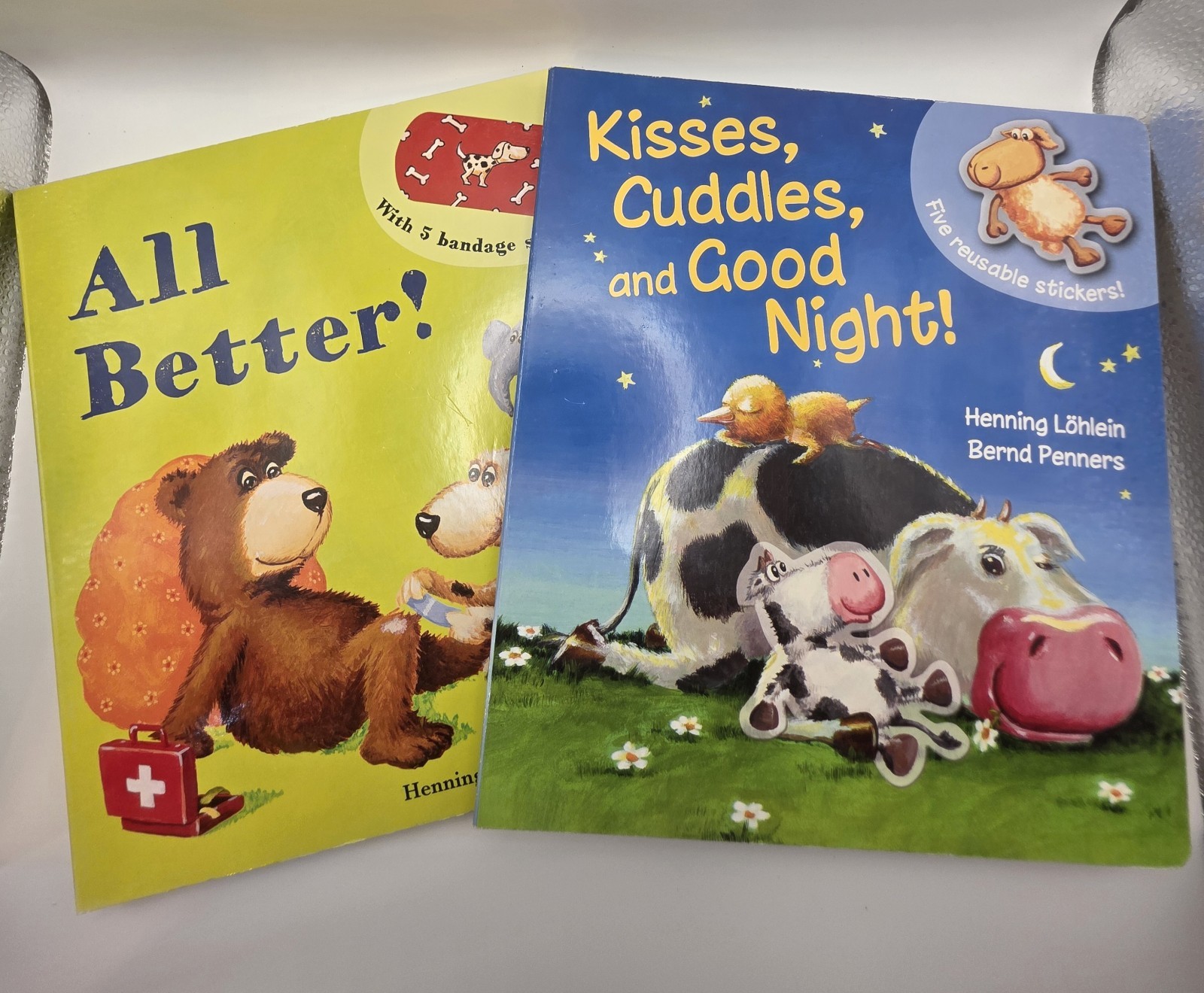 2 Kane Miller Reusable Sticker Board Books All Better & Kisses Cuddles