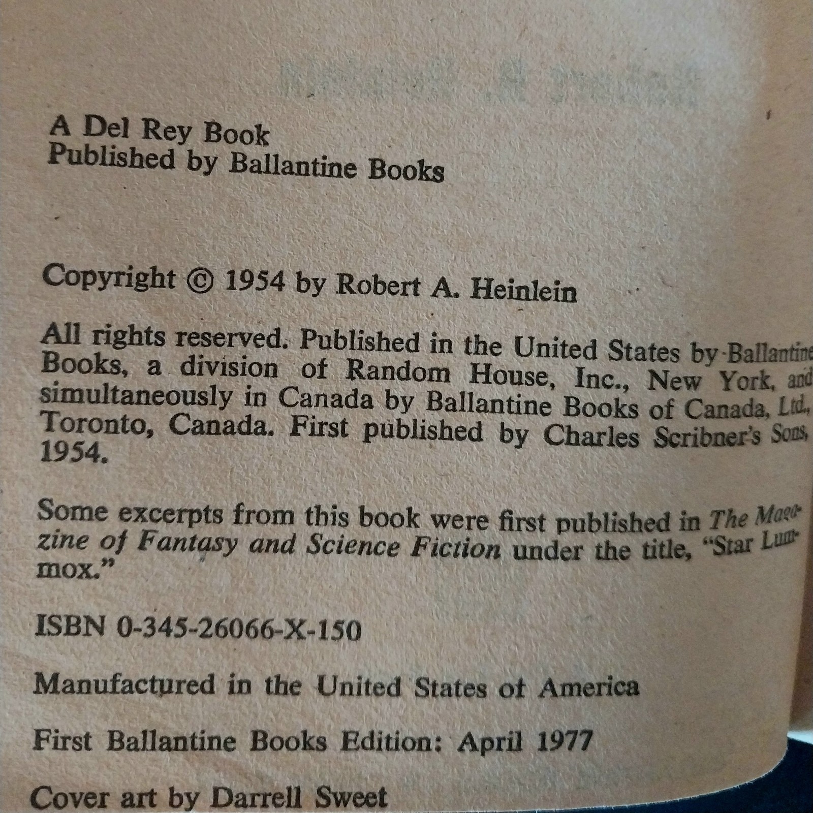Robert A. Heinlein – The Star Beast – Ballantine First Printing 1977
