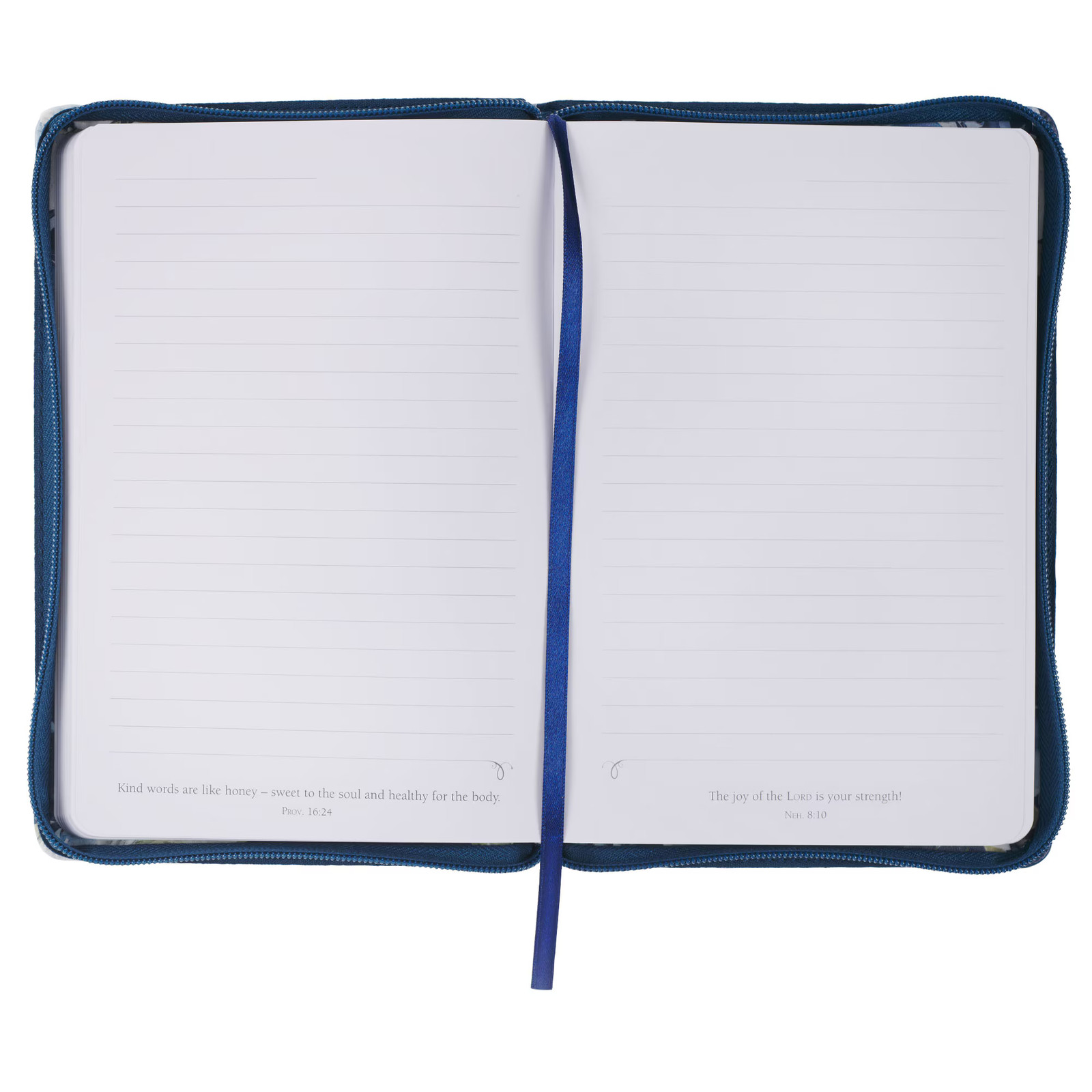 Blue Vegan Leather Zipped Journal, Inspirational Women’s Notebook Floral
