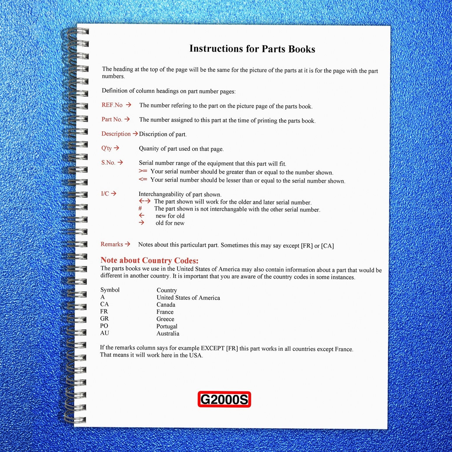 KUBOTA G2000S Parts Manual – TOUGH WIRE BOUND – STURDY COVERS