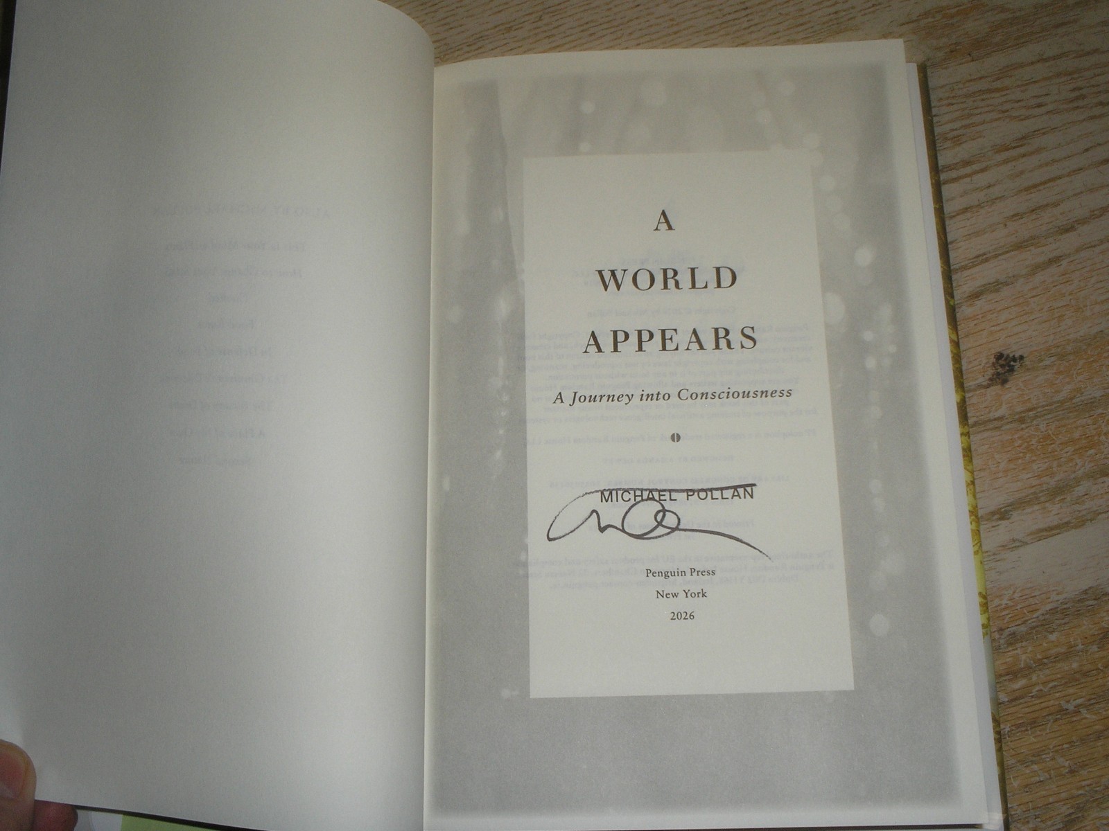 SIGNED (title pg) A WORLD APPEARS by Michael Pollan 2026, Hardcover 1st/1st NEW