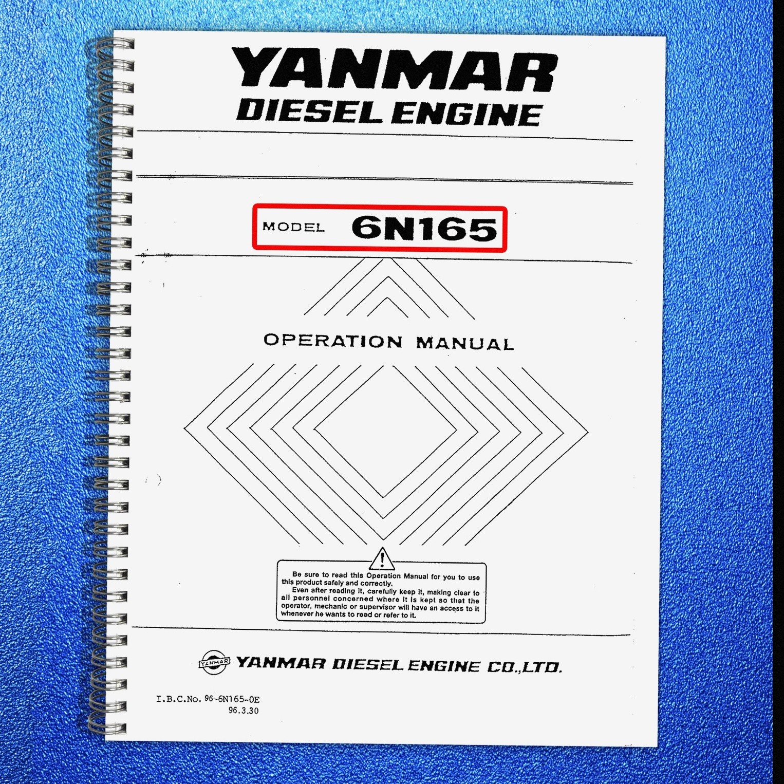YANMAR 6N165 Operation Manual – BINDING – FRONT & BACK – XL FOLDOUT PAGES