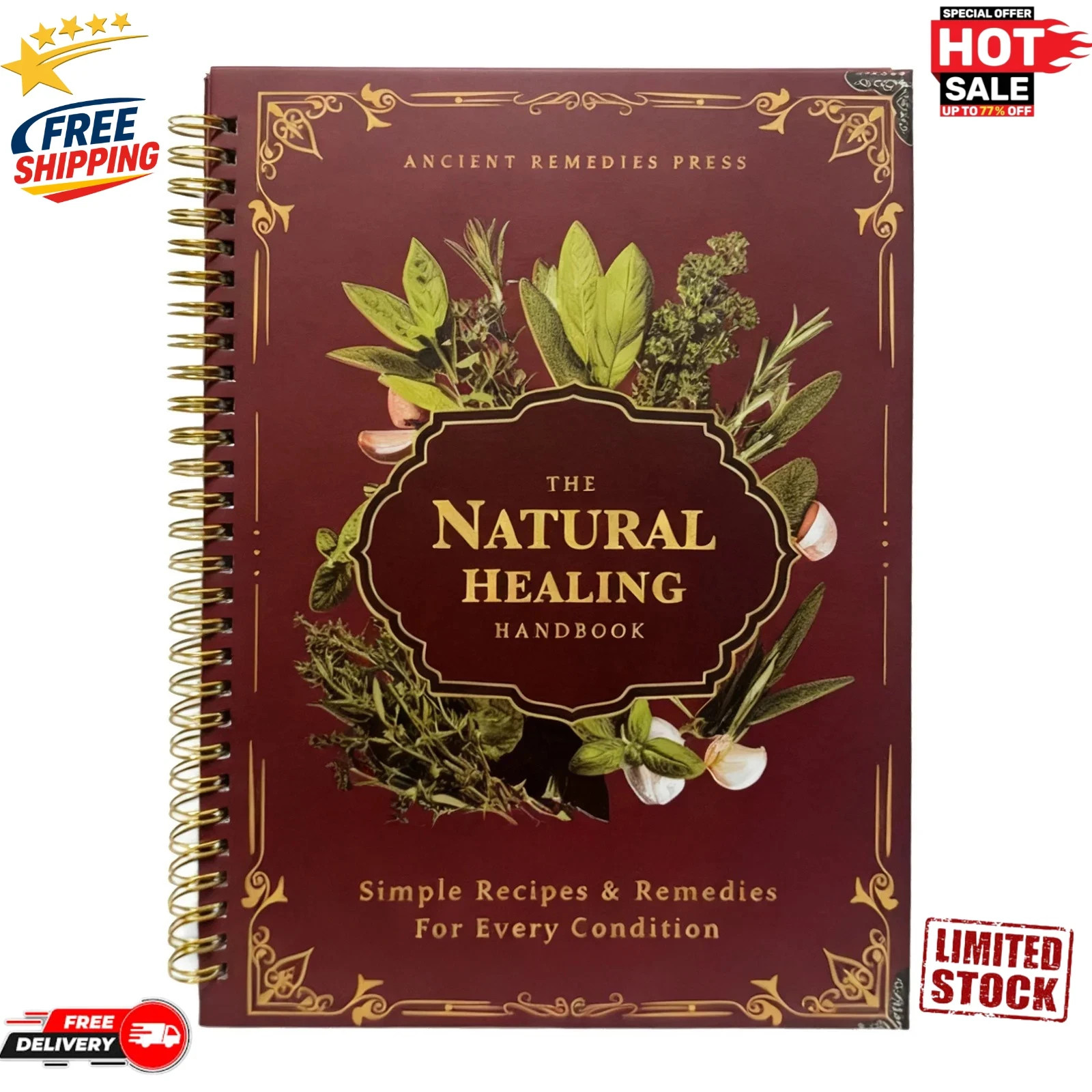 The Natural Healing Handbook, Spiral-Bound Guide for Herbal Remedies and Natural